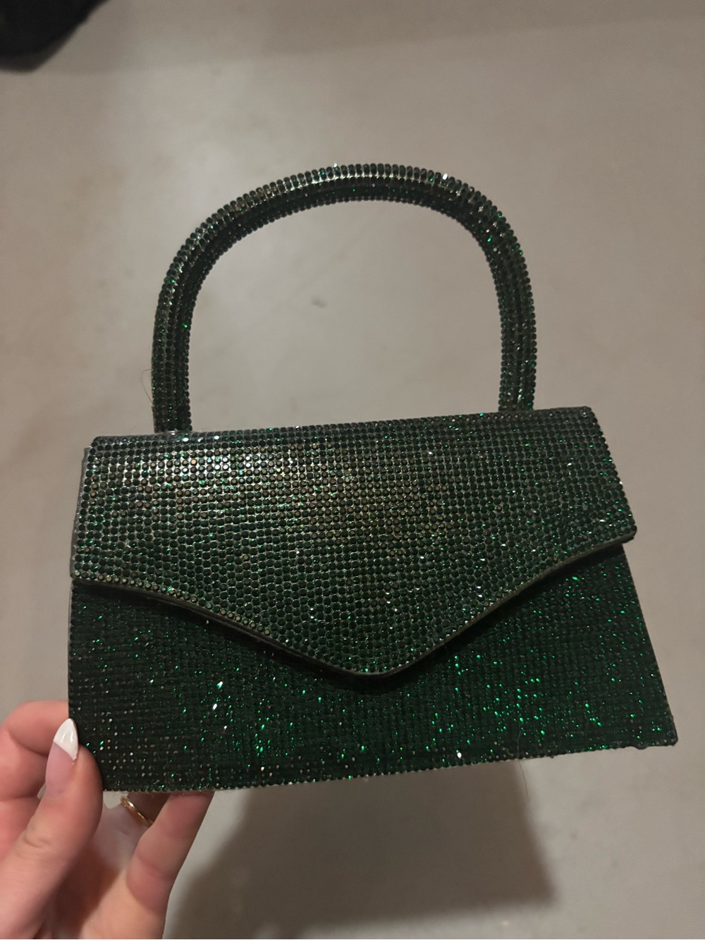 Green Crystal-Embellished Women's Top-Handle Bag